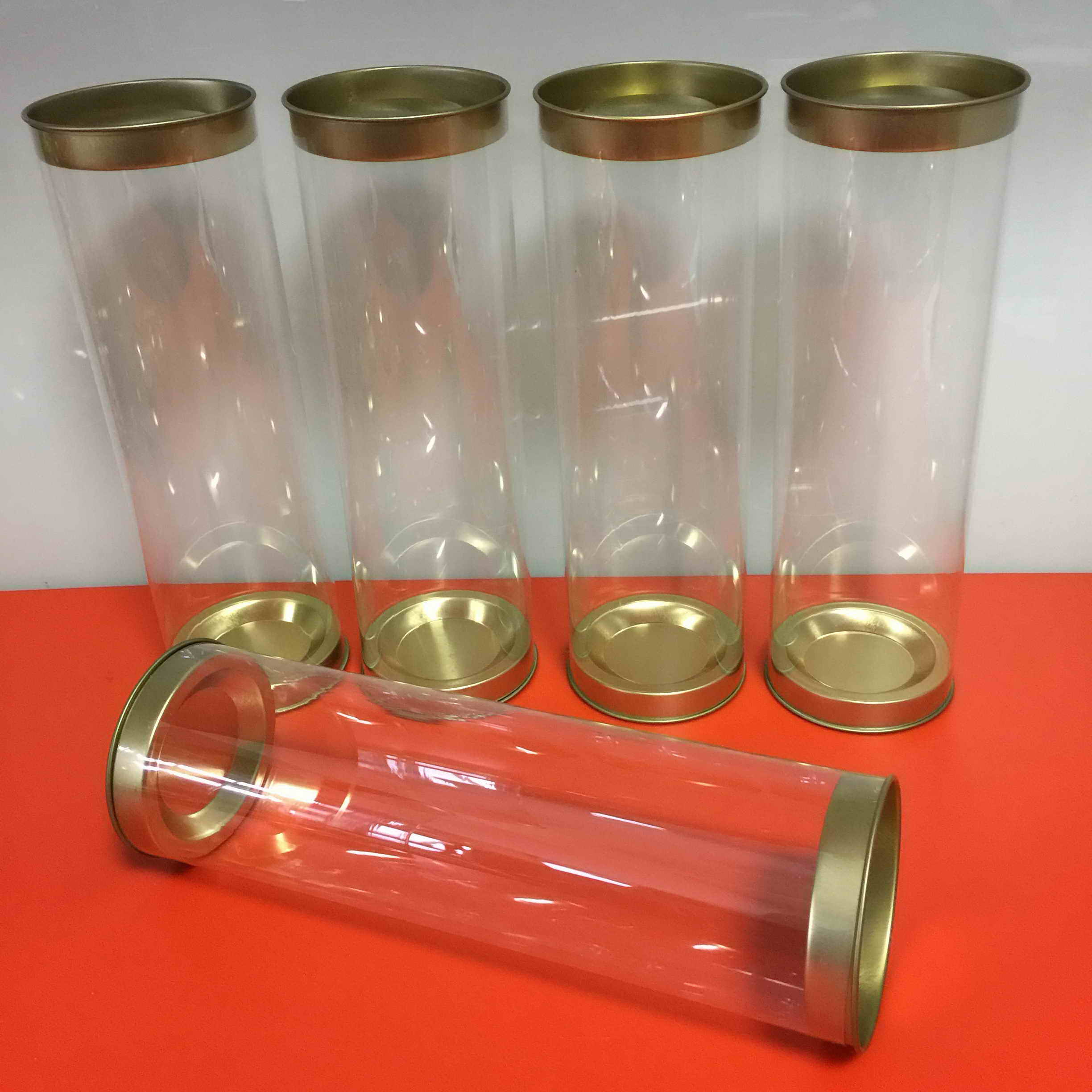 clear plastic tube with tinplate lids,clear plastic tube with metal